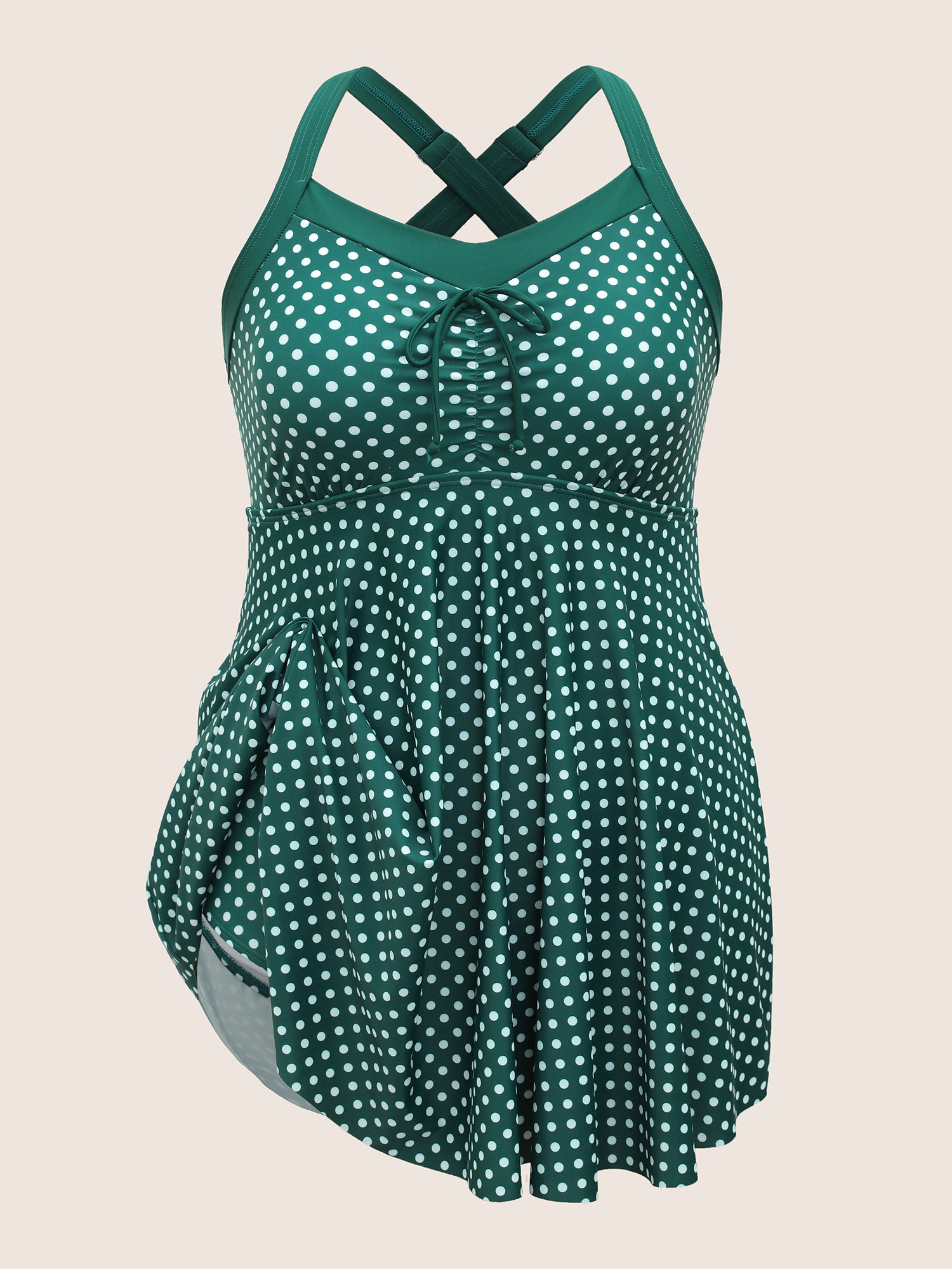 QOS Beige & White Polka Dot Dogs at the Beach Tank Dress