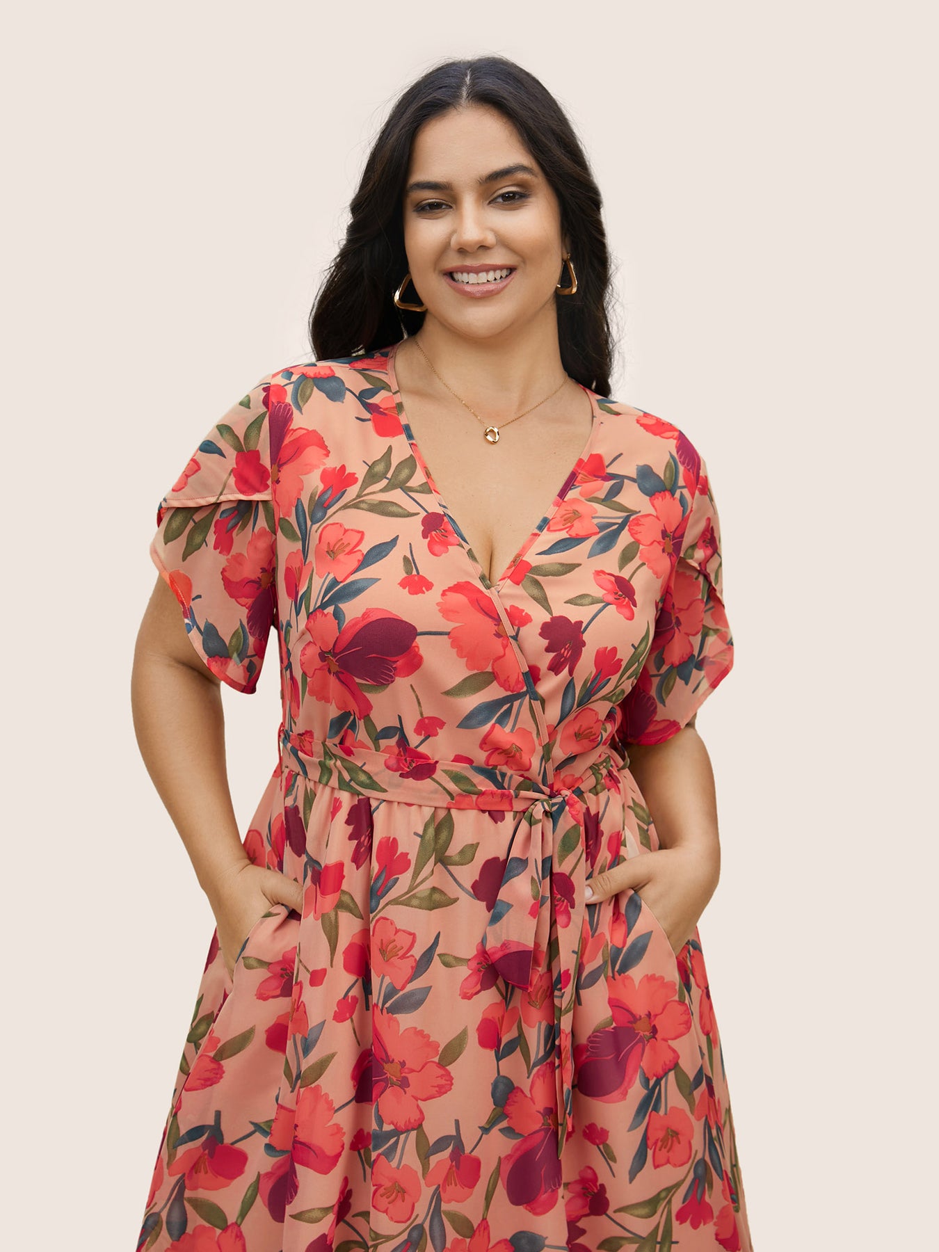 Watercolor Floral Patchwork Petal Sleeve Belted Dress – BloomChic