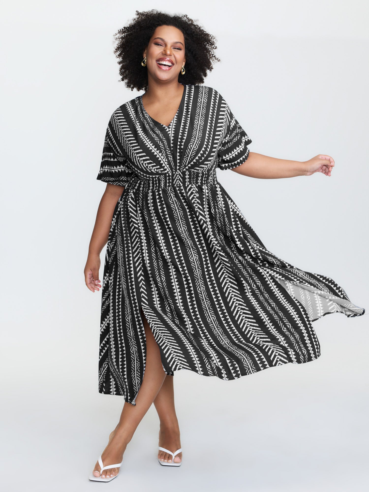 Solid Geometric Dolman Sleeve Pocket Shirred Split Hem Dress Solid Geometric Dolman Sleeve Pocket Shirred Split Hem Dress