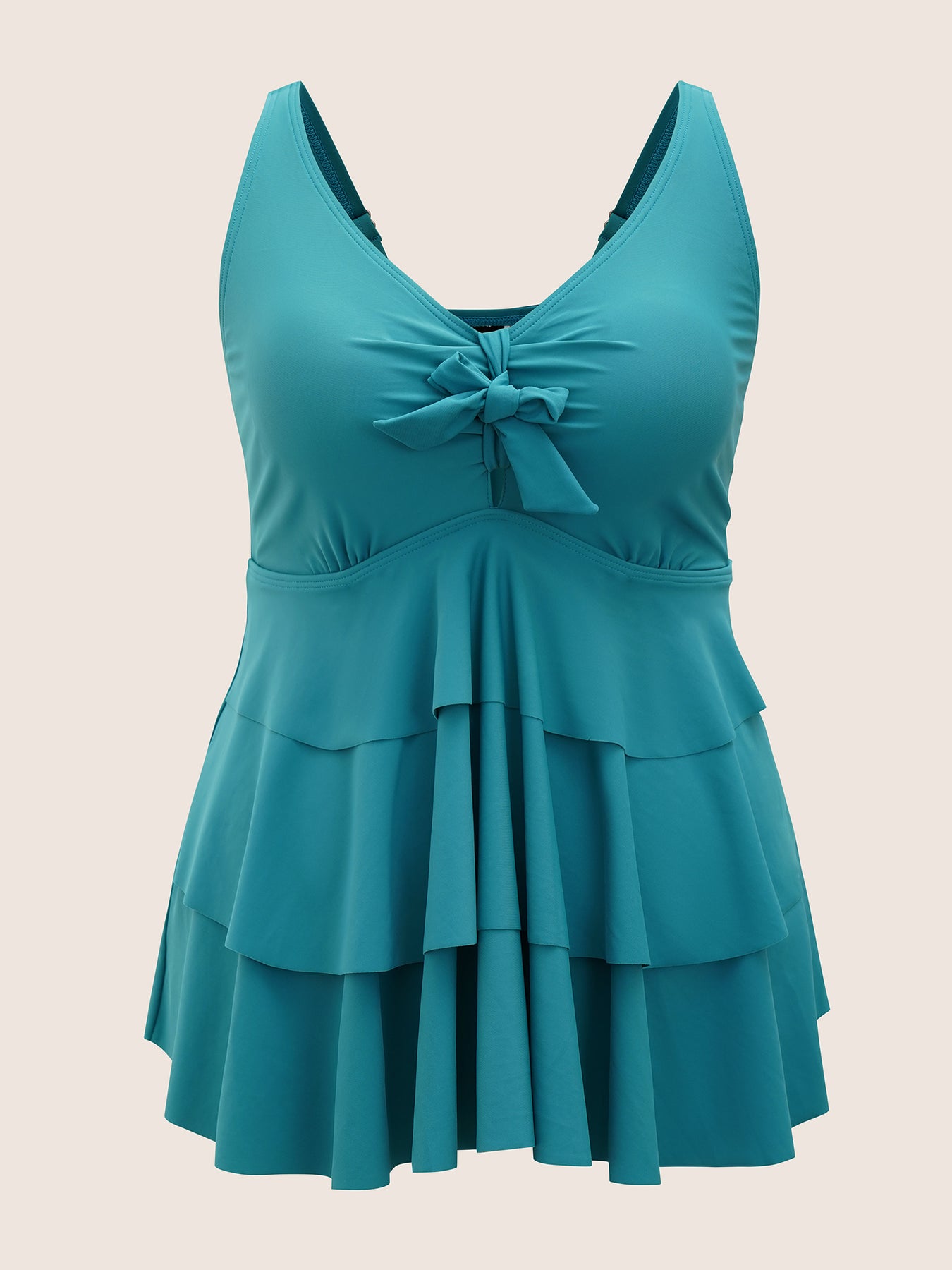 Plus Size Swim Tops  Knotted Front Ruffle Tiered Tankini Top