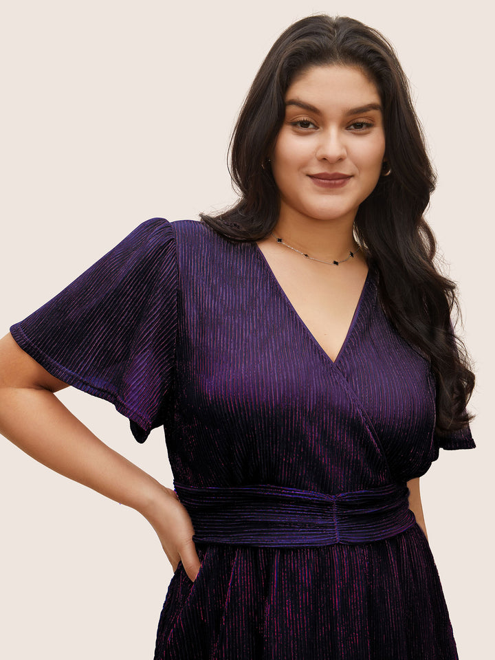 Glitter Mesh Surplice Neck Ruffle Sleeve Pocket Midi Dress – BloomChic