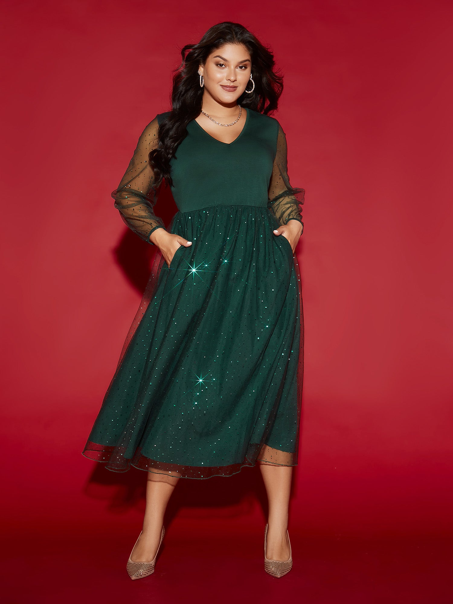 bloomchic dresses BloomChic Women's Plus Size Sheer Mesh Shimmering Sequins Maxi Dress Cyan Party Maxi Texture 12/L