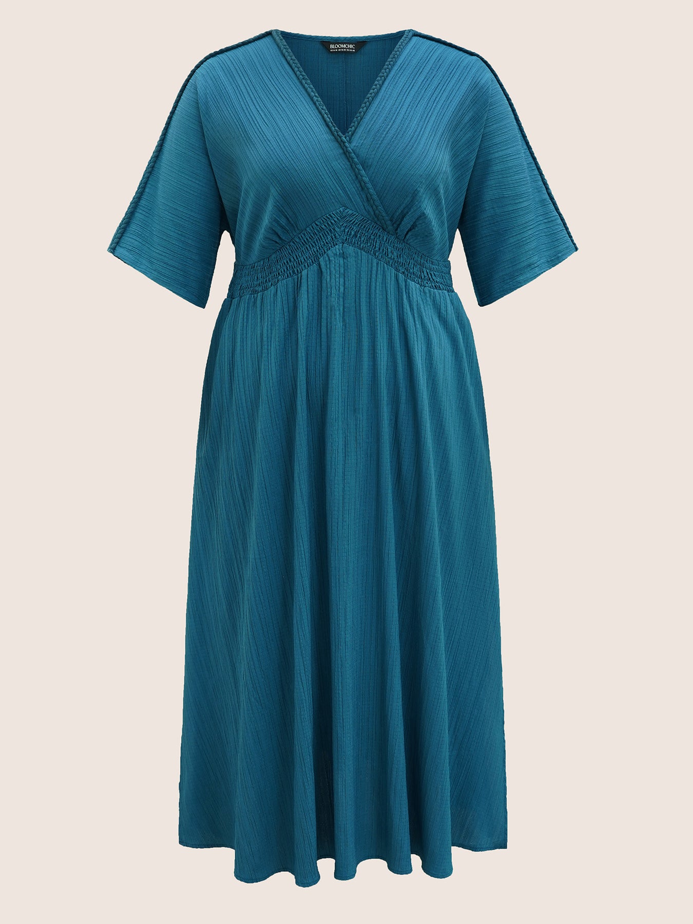 V Neck Shirred Contrast Webbing Split Side Dress – BloomChic