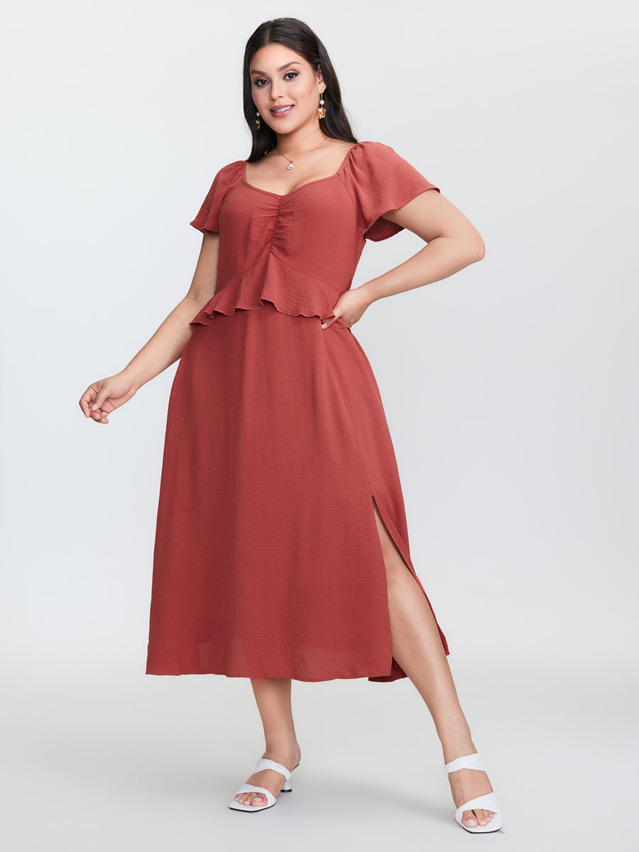 BloomChic Women's Plus Size Sweetheart Neckline Cinched-Waist Maxi Dress Rust Non Maxi Elegant Gathered 26/4X