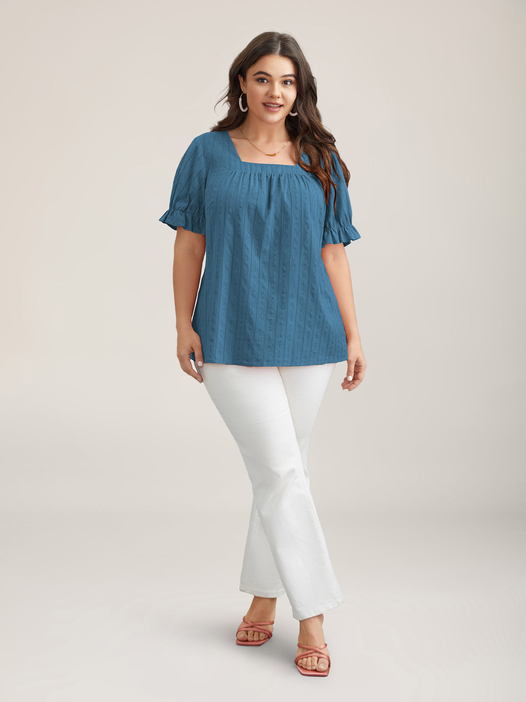 Cotton Square Neck Ruffled Sleeve Shirt – BloomChic