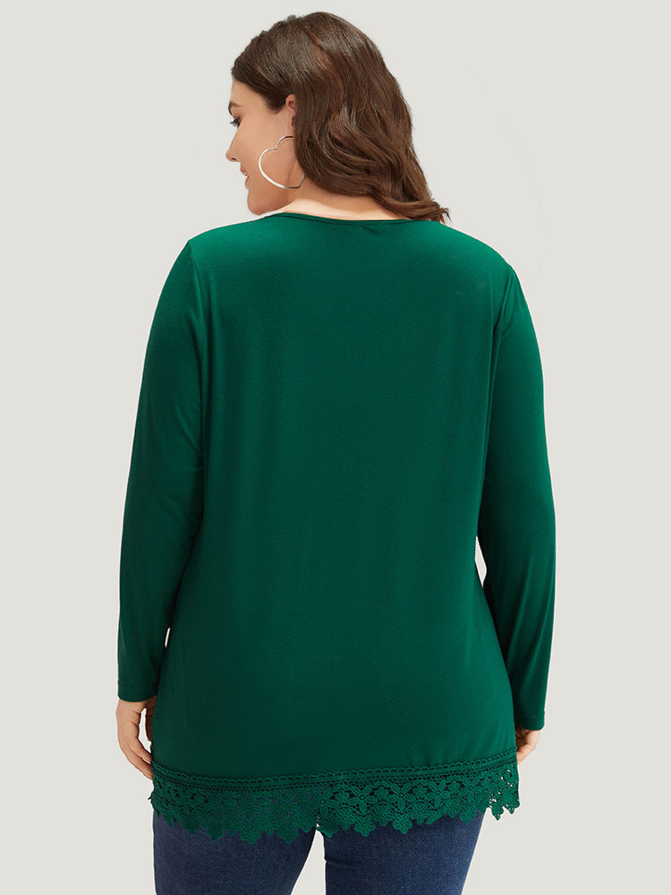 Solid Color Lace Patchwork Cross Pleated T Shirt