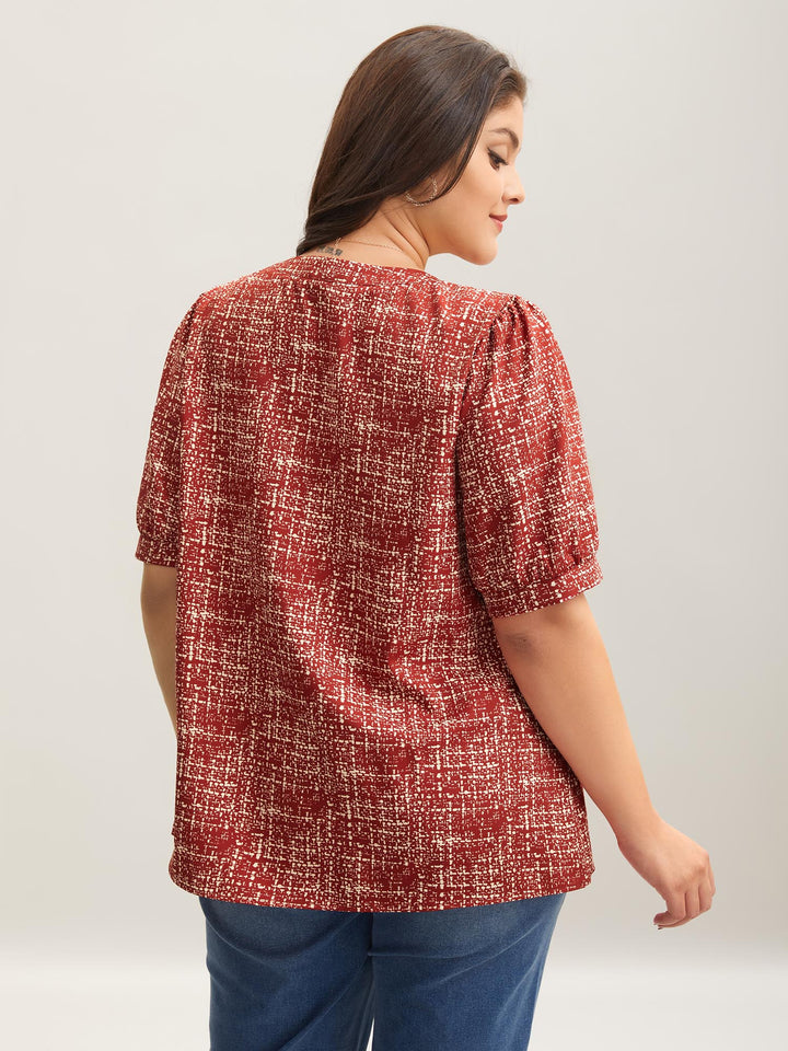 Geometric Print Puff Sleeve Blouse – BloomChic