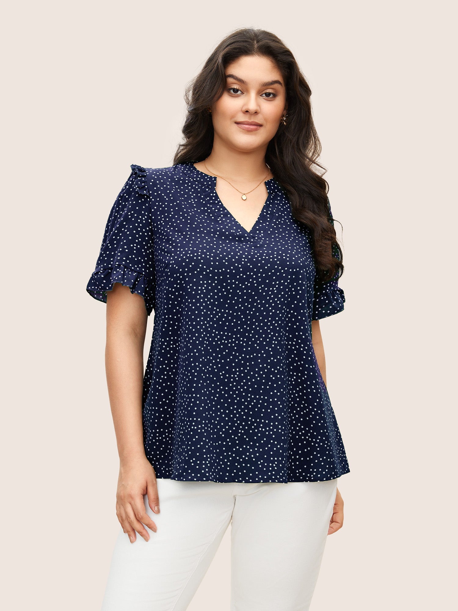 Halo Polka Dot Ruffled Sleeve V Neck Blouse main image 0