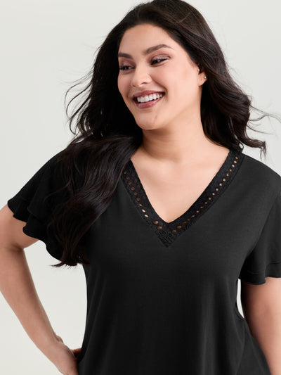 T-shirt Bloomchic Femme Grande Taille 2X (22/24) – Rayures Bleues, Col V, Manches Courtes
