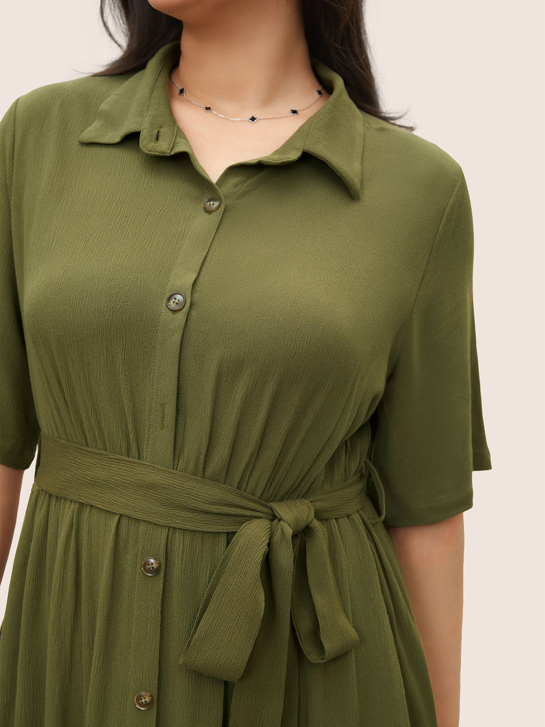 Solid Button Pocket Shirt Collar Belted Maxi Dress BloomChic
