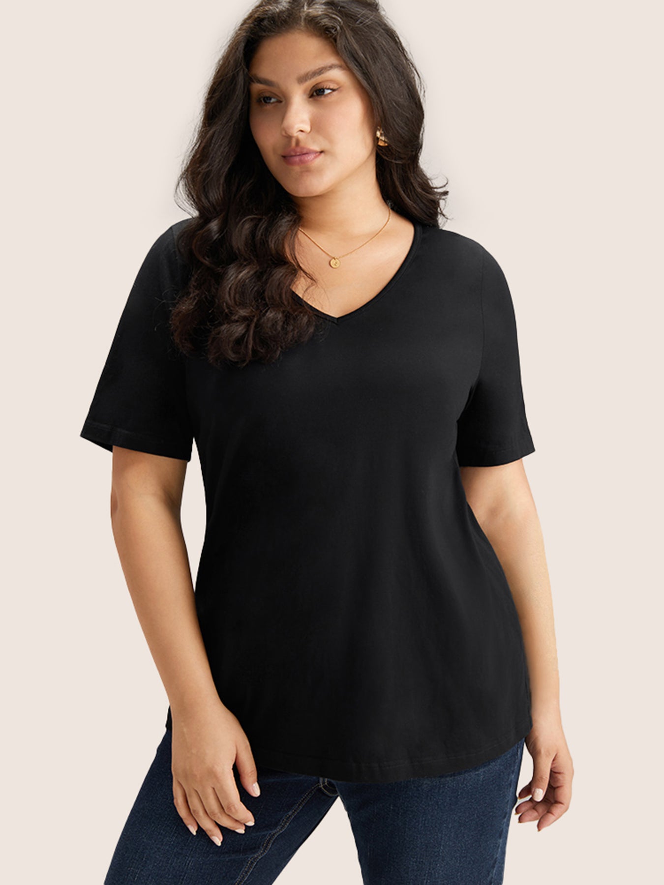 Cotton V Neck Plain Basic T-shirt – BloomChic