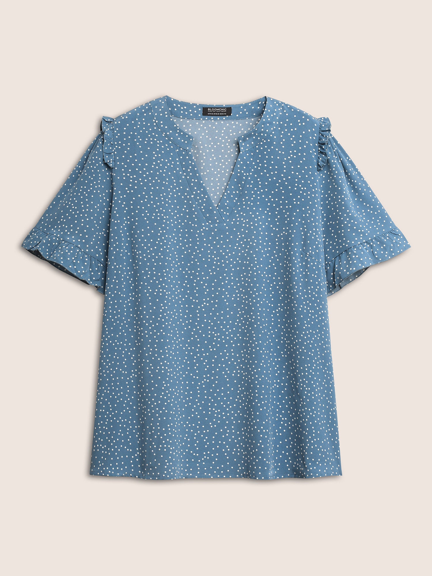 Polka Dot V-Neck Ribbed Knit Plus Size Blouse