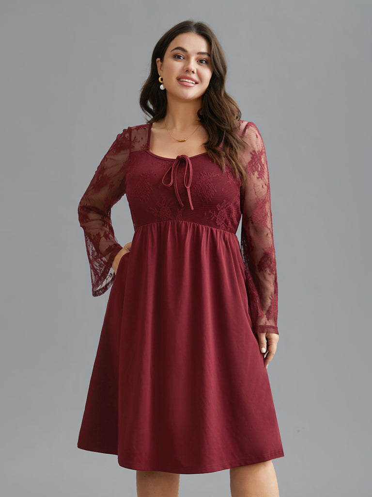 BloomChic Scarlet Plus Size Crochet Lace Mesh Bell Sleeve Dress, 22-24/3X