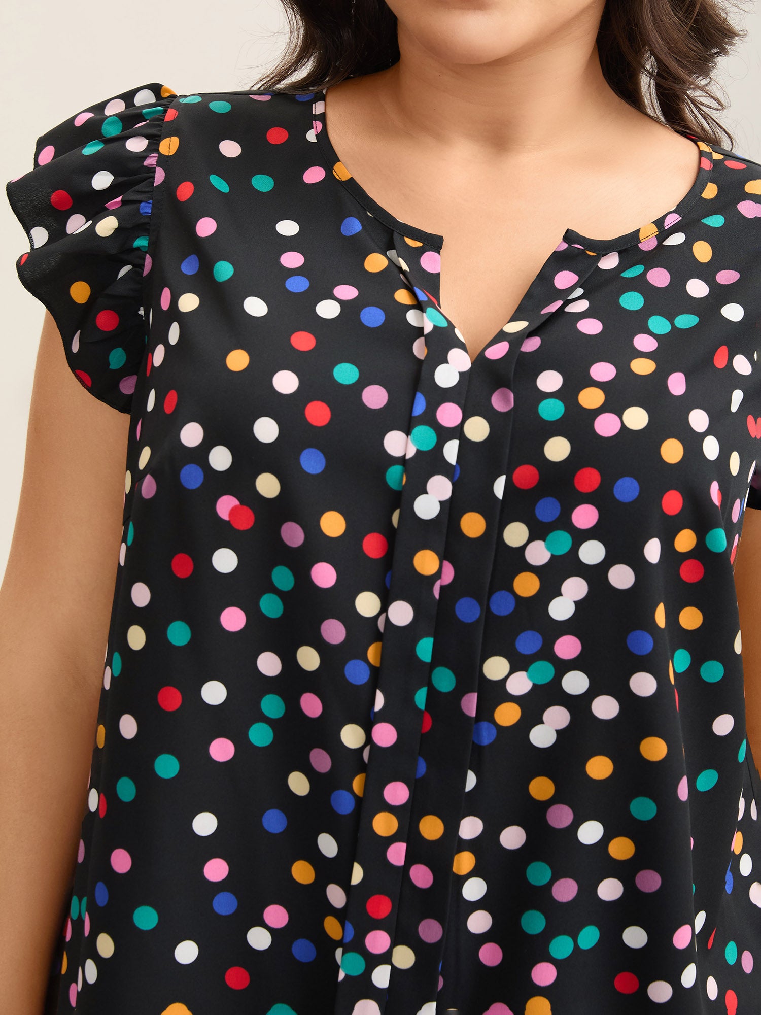 Rayon Polka Dot Flutter Sleeve Blouse