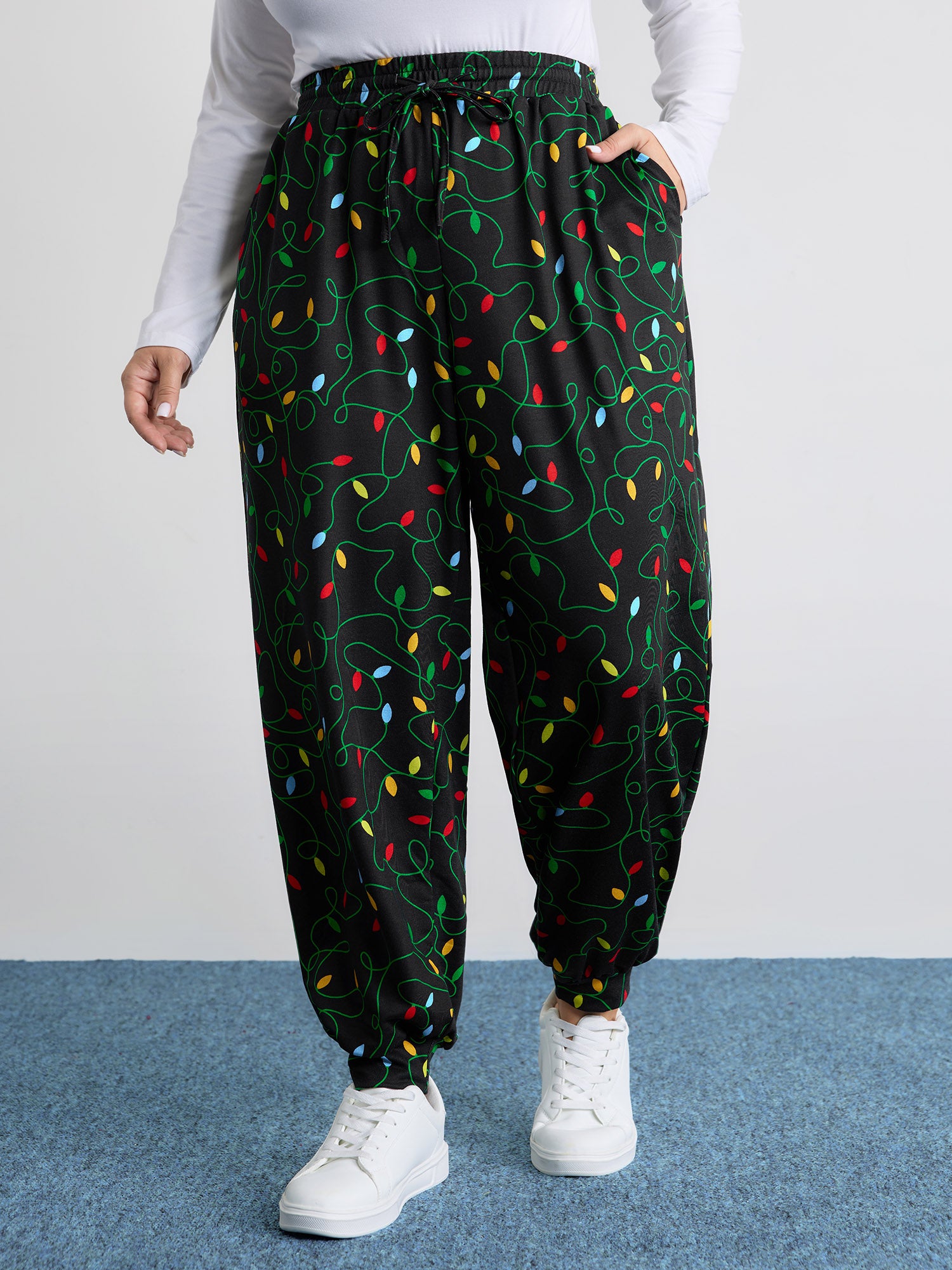 Colorful Lights Pattern Stretchy-Fit Pants