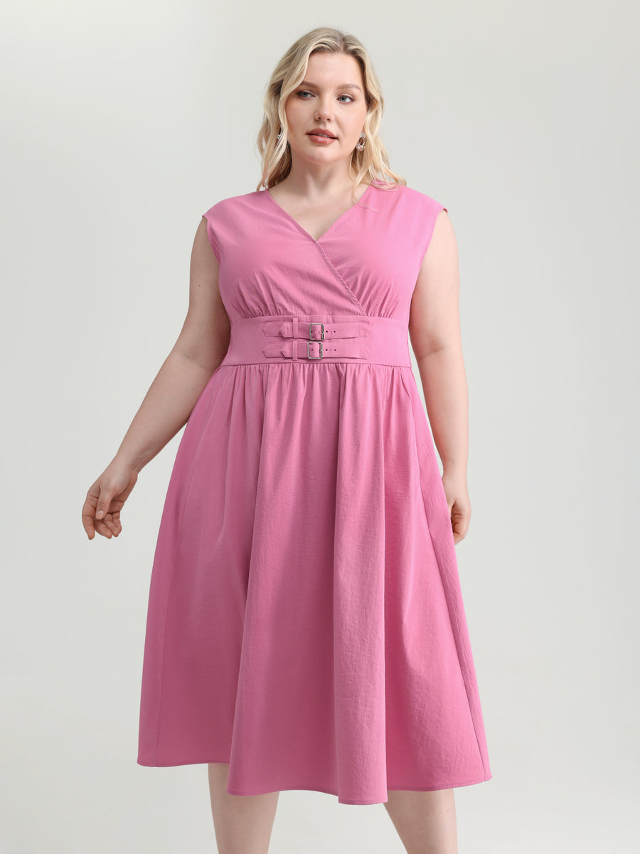 BloomChic Women's Plus Size Buckle Detail Plain Midi Dress Nudepink Solid Maxi Office 28/5X