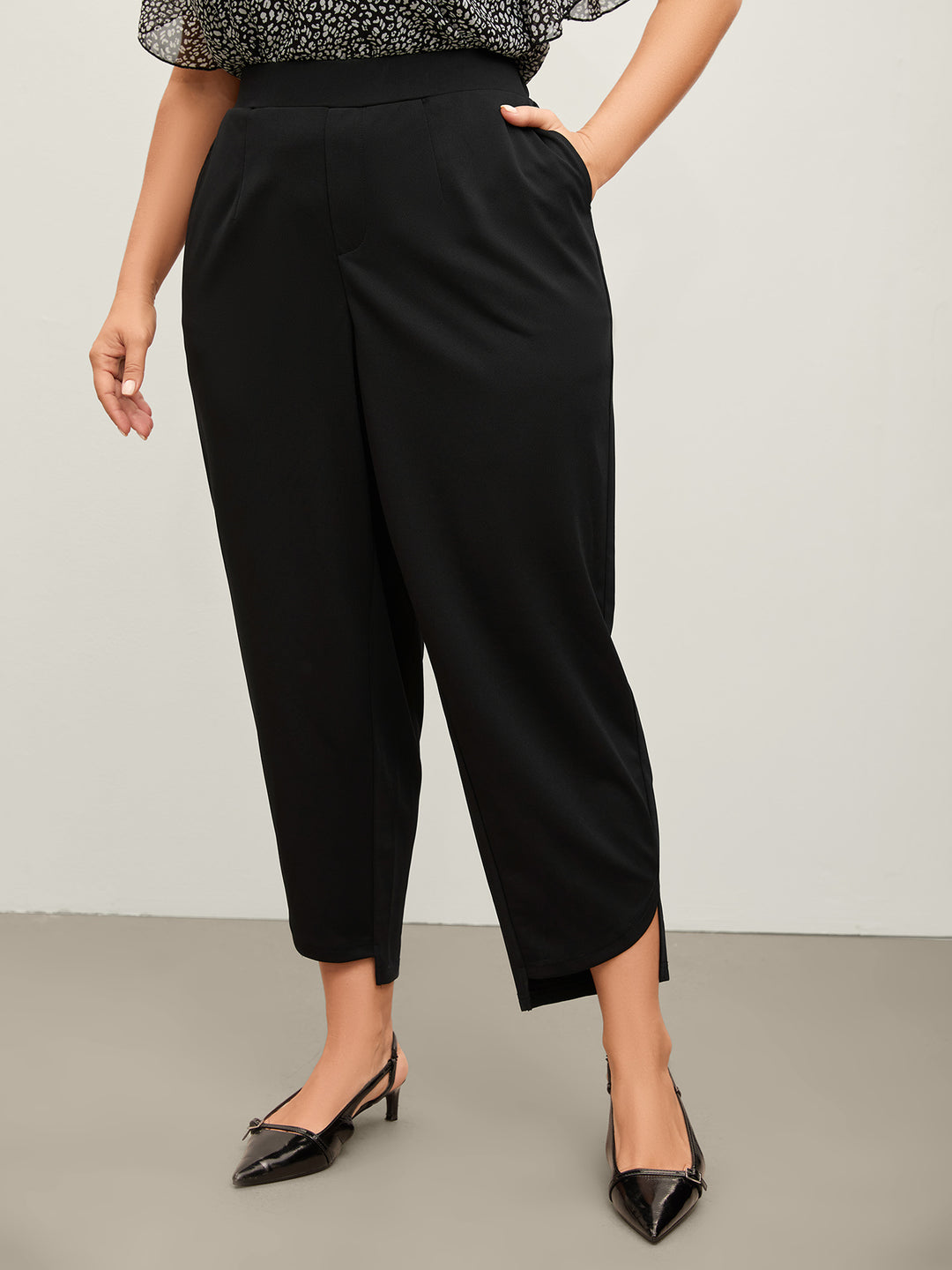 Split Curvy Hem Straight-Leg Pants