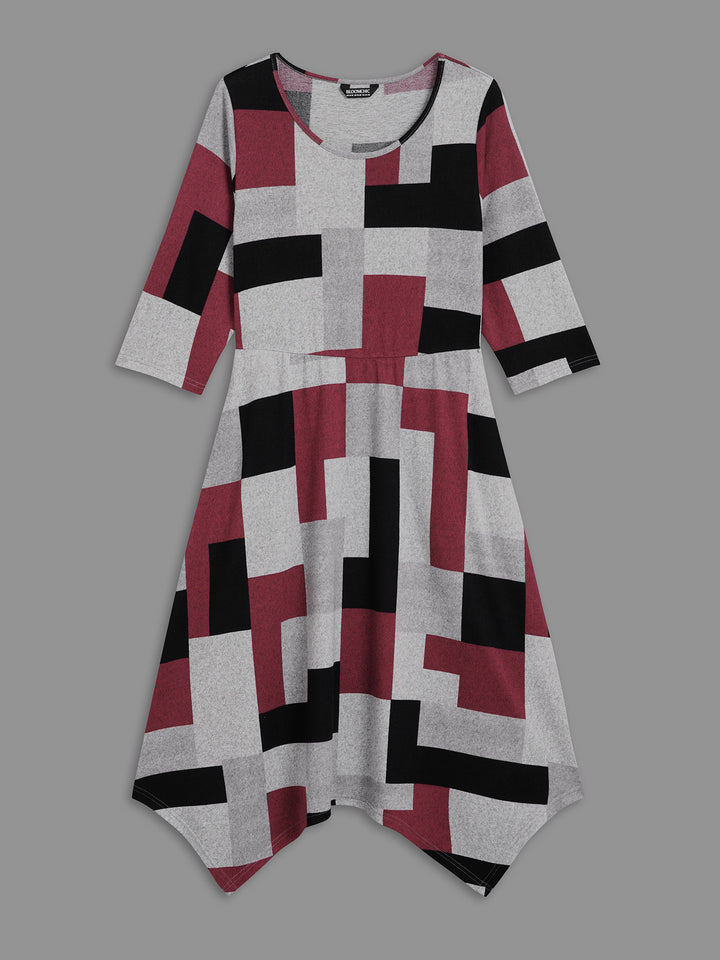 Geometric Print Asymmetrical Hem Midi Dress – BloomChic