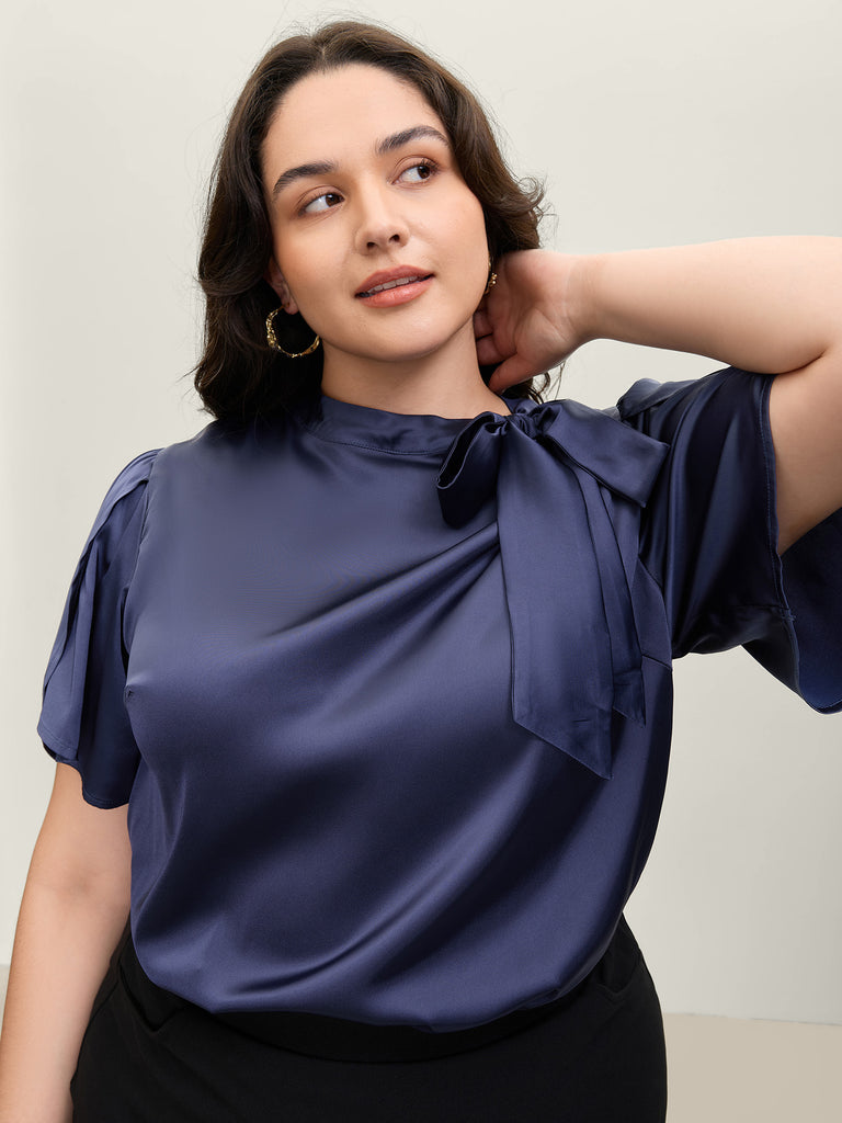 Satin Ribbon Knot Mock Neck Blouse – BloomChic