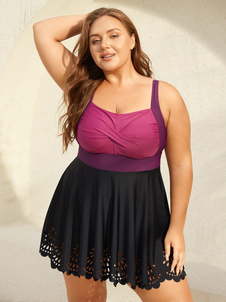 laser cut swim dress Swim Lushoire Women's Summer Beach Solid Color Adjustable Strap One-Piece Hem Laser Cut Wrap Dress For Vacation