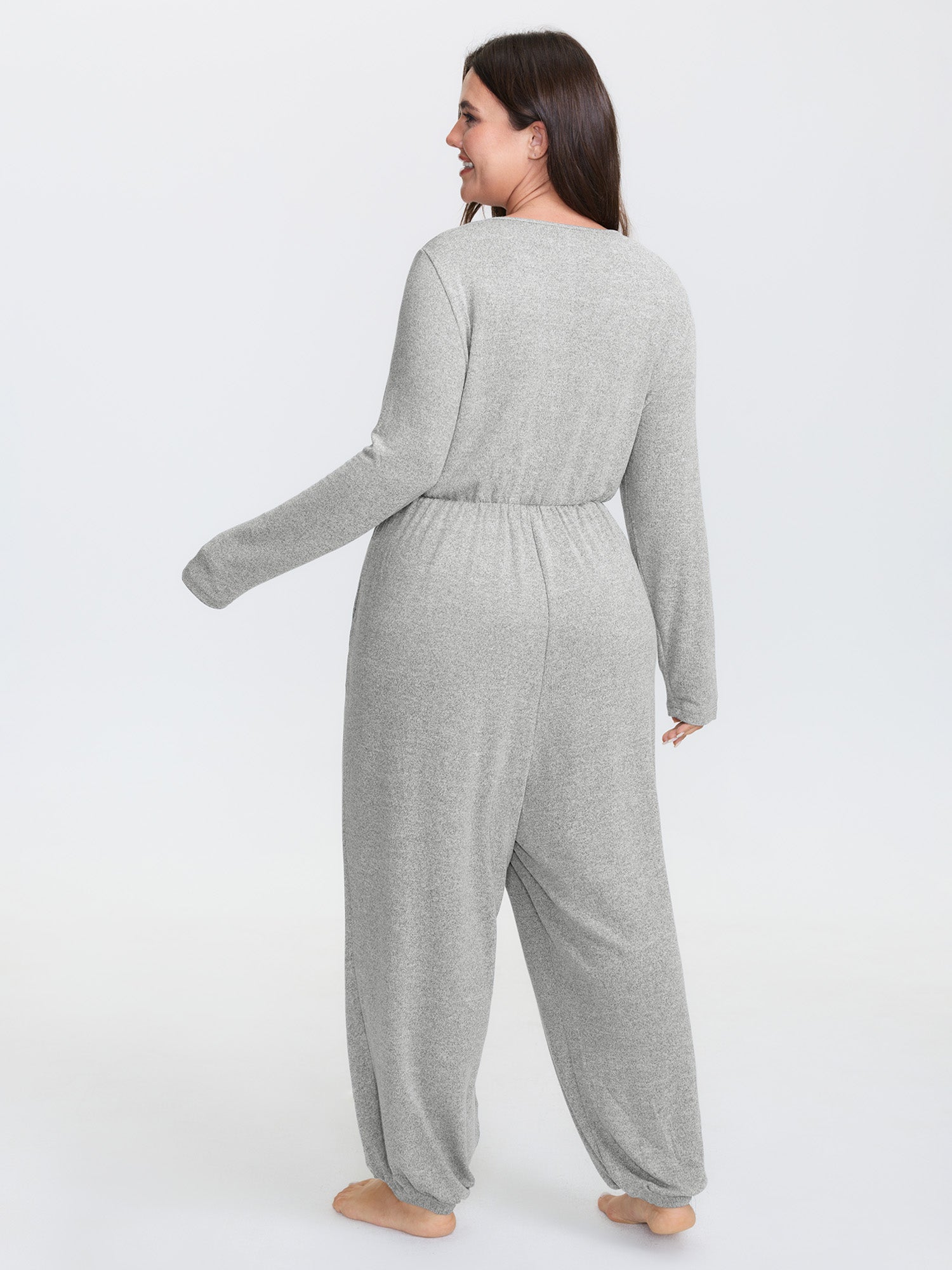 Elastic Waist Overlap Collar Lounge Jumpsuit