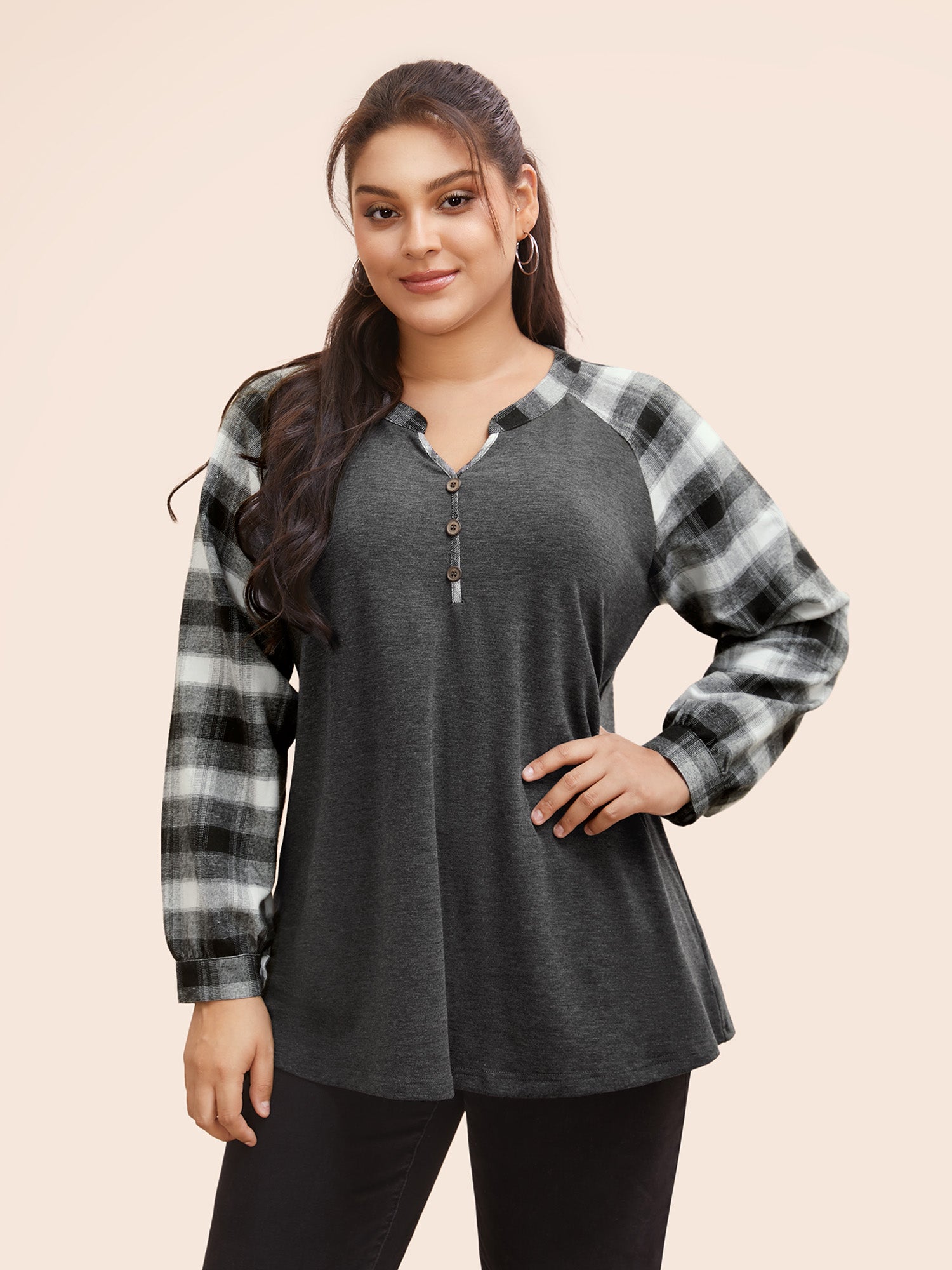 Quilted Texture Long Sleeve Sweatshirt with Notched Neck