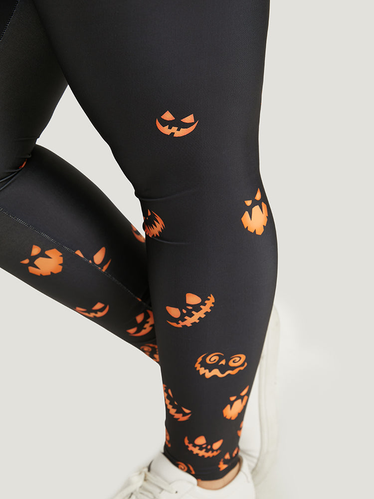 Halloween Pumpkin Print Wideband Waist Leggings BloomChic