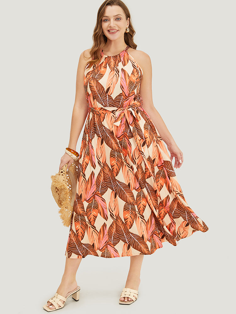 Tropical Print Knotted Long Dress