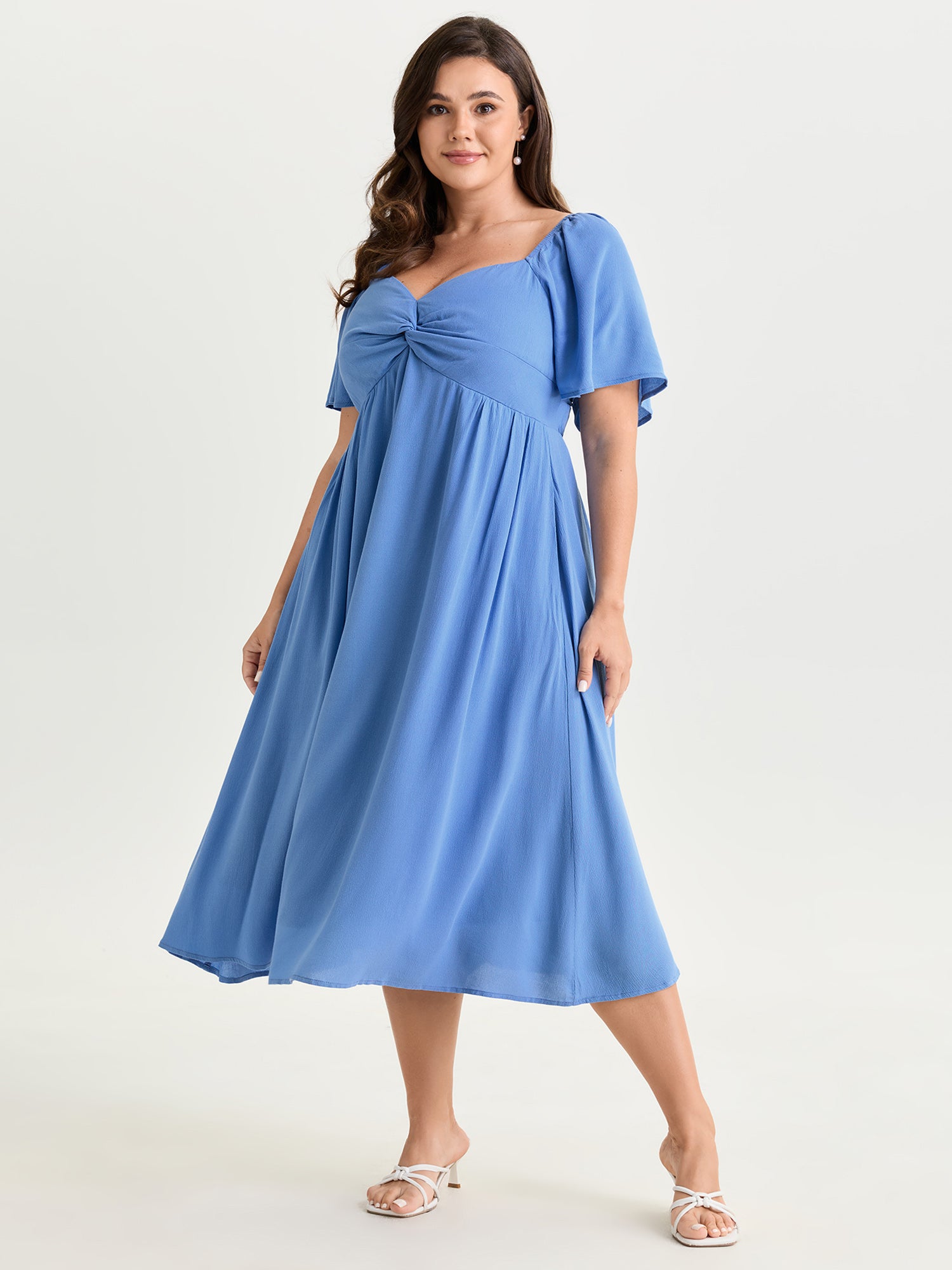 Ruched Bodice Stretchy Flowy Midi Dress BloomChic Ruched Bodice Stretchy Flowy Midi Dress BloomChic