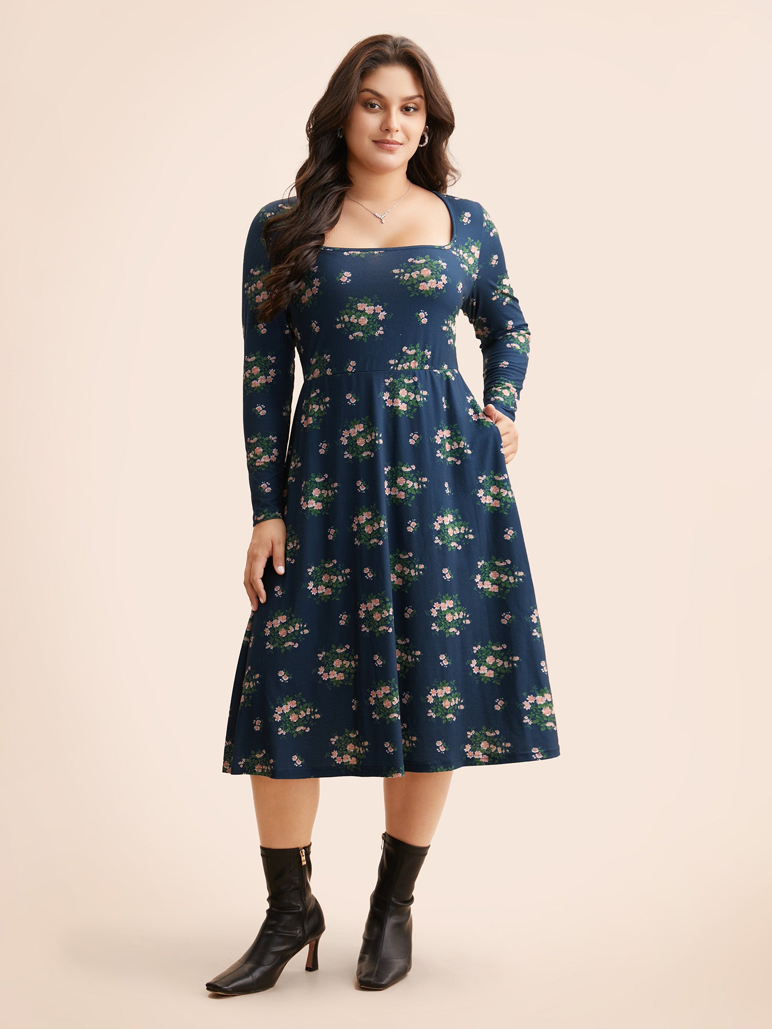 Square Neck Floral Cut Out Dress