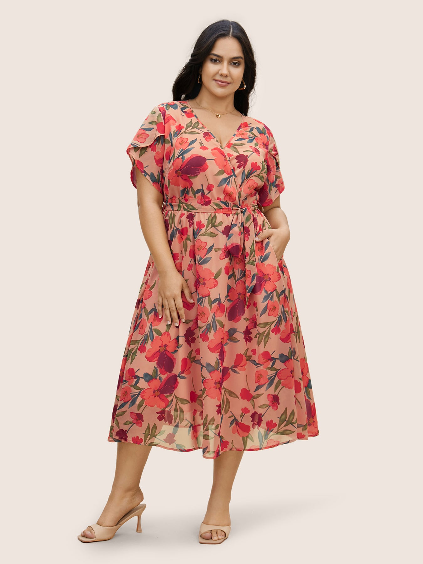 Watercolor Floral Patchwork Petal Sleeve Belted Dress – BloomChic