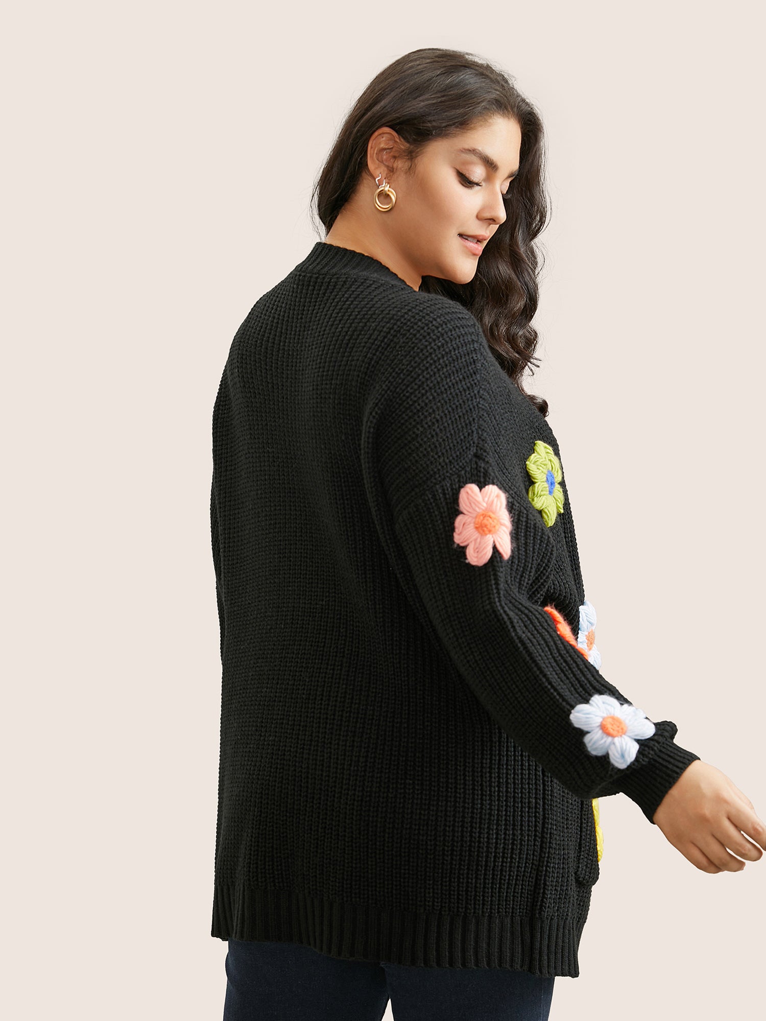 Orange Flower \u0026 Dotted Print Colorblock Open Front Cardigan