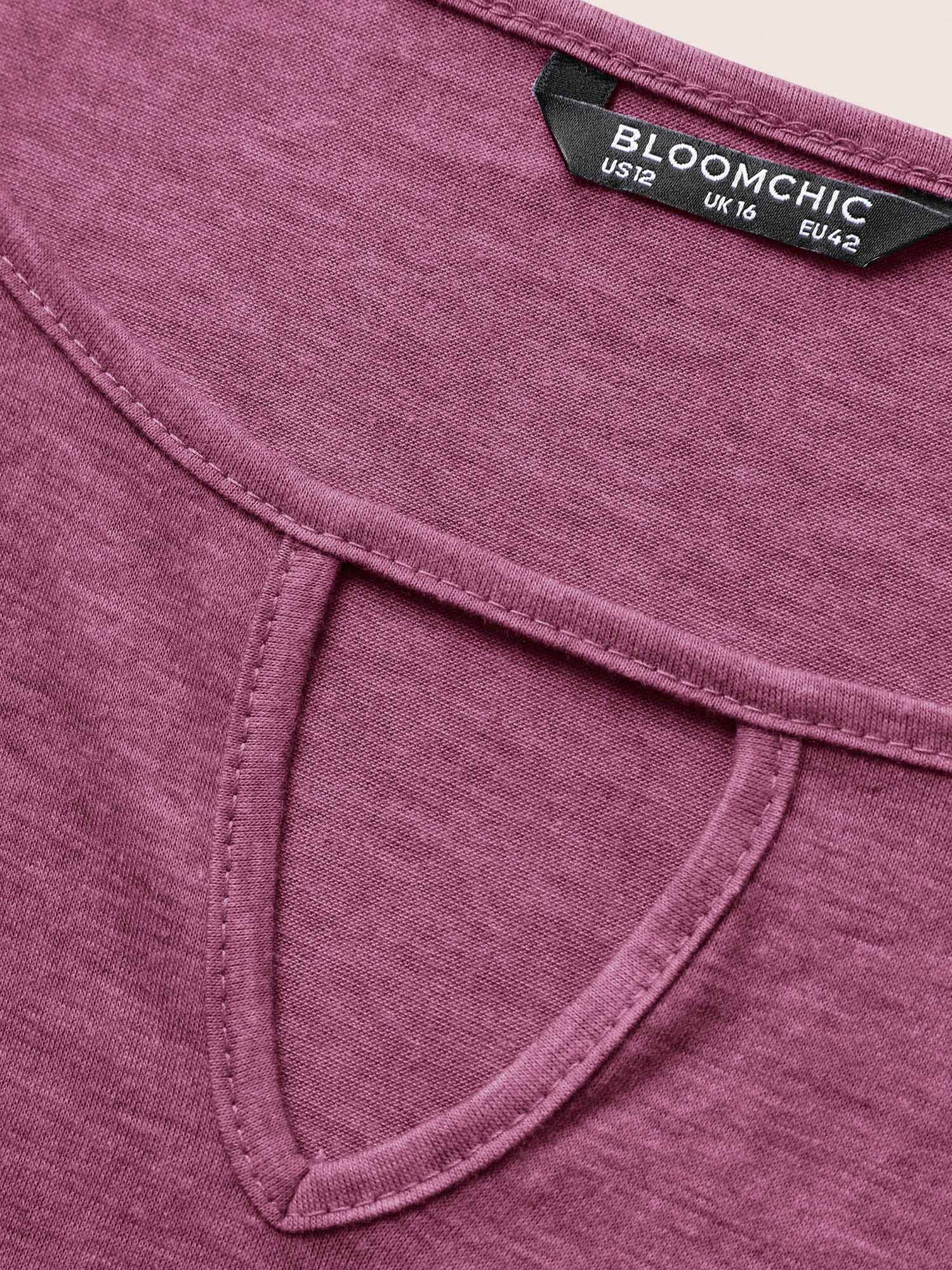 Plain Ruffle Sleeve Keyhole Gathered Crew Neck Tshirt BloomChic