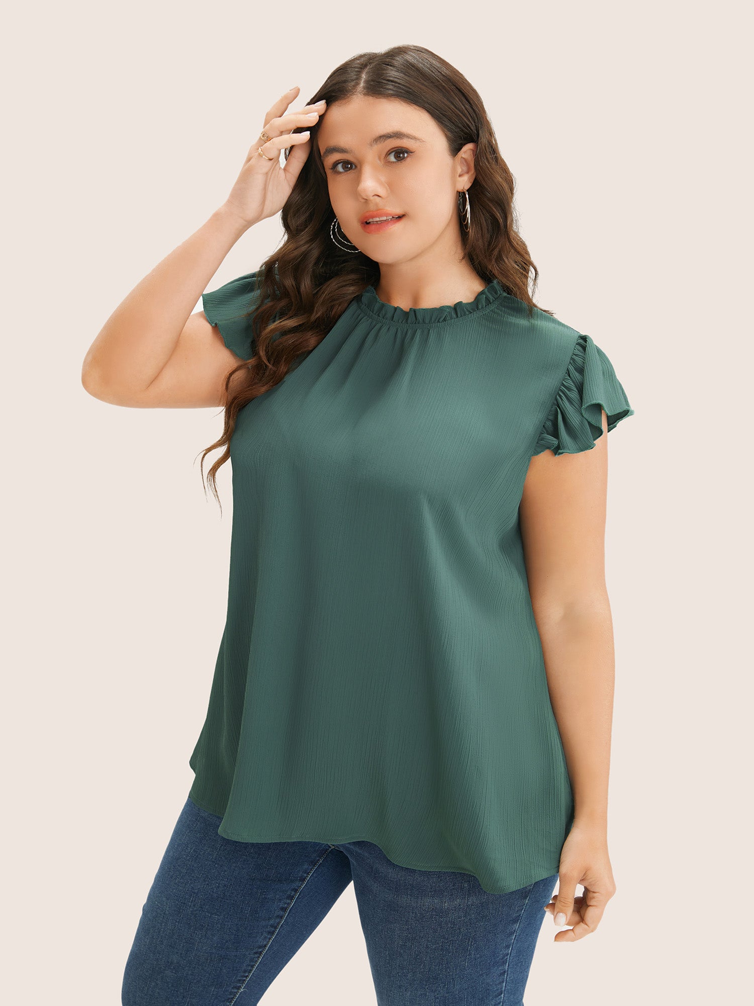 Mock Neck Cap Sleeve Blouse
