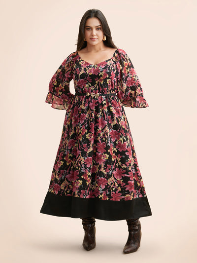 floor length embroidered dress Ever-Pretty Inclusive Embroidered Sequin V-Neck Tulle Formal Dress with Flutter Sleeves