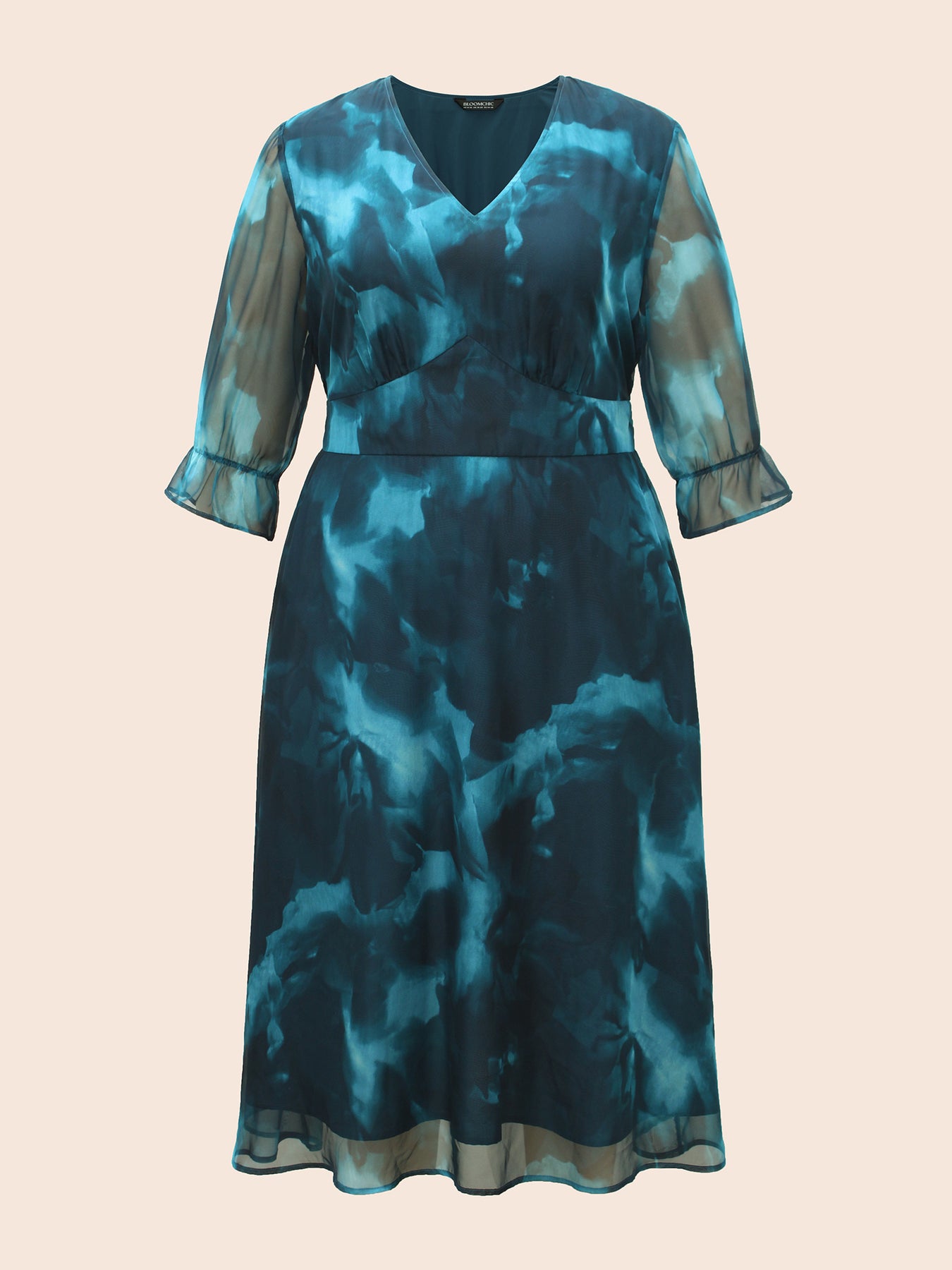 Water Ripple Print Mesh Ruffles Shirred Dress – BloomChic