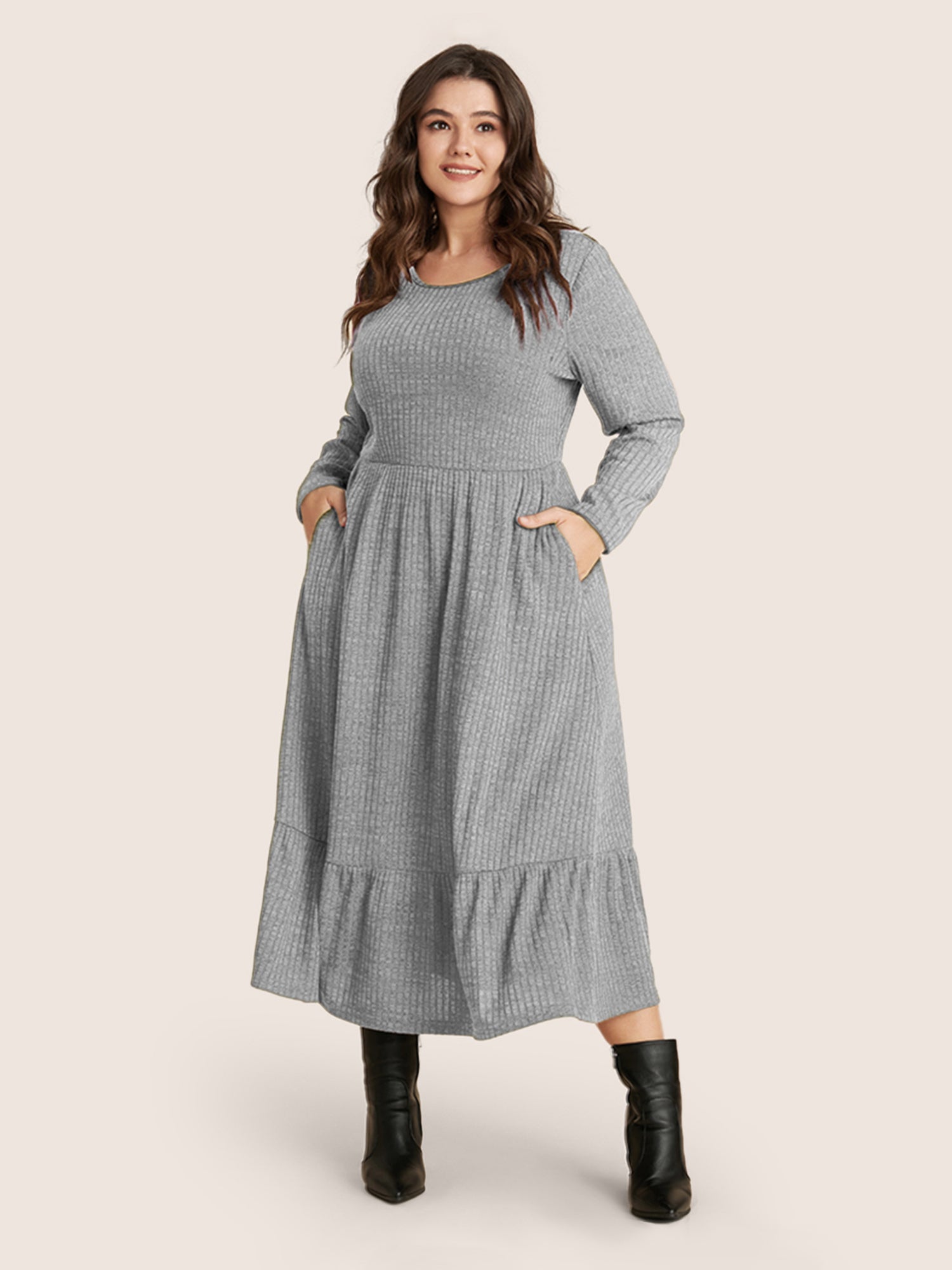 Low Cut Pockets Zipper Dress Without Belt