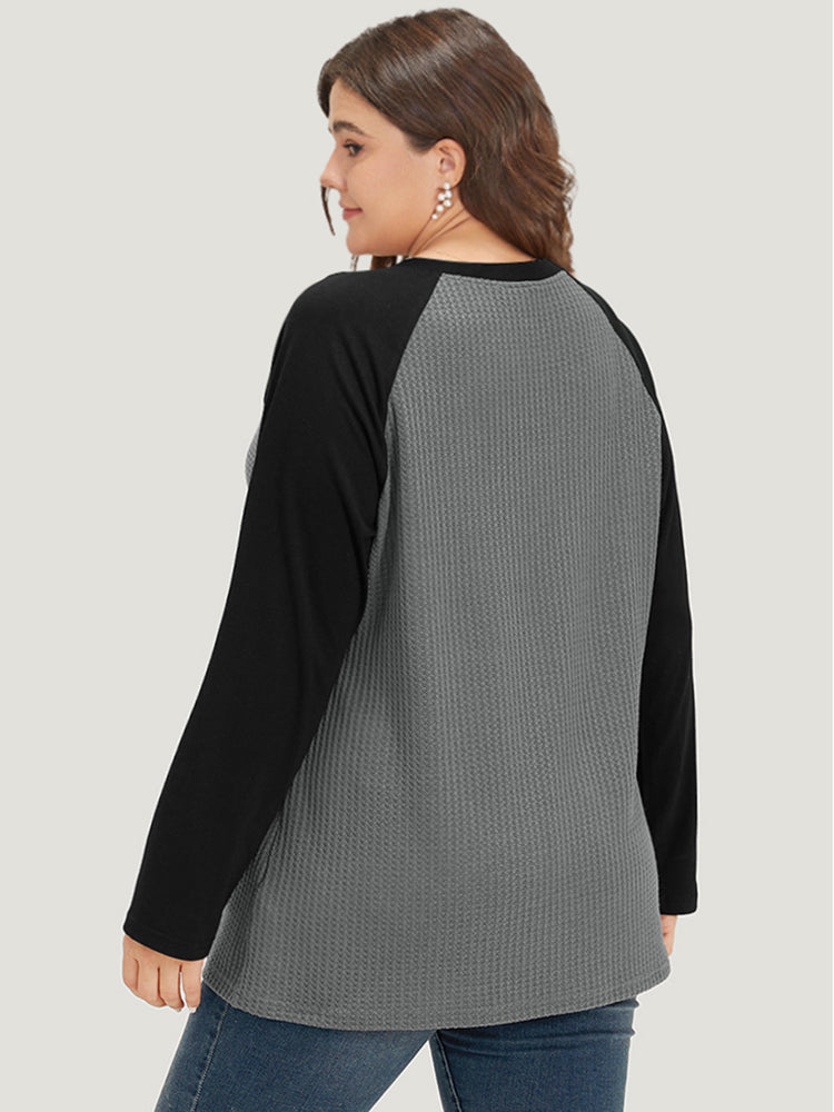 Waffle Knit Raglan Sleeve T-Shirt