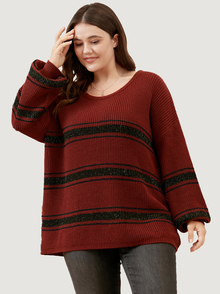 Fringe Striped Round Neck Knit Top