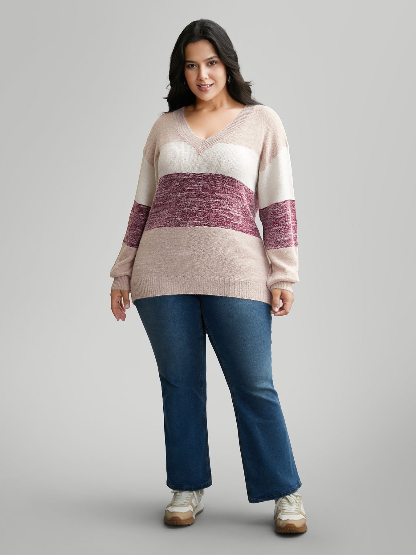 Colorblock Contrast Super Soft Plush Knit V Neck Pullover – BloomChic
