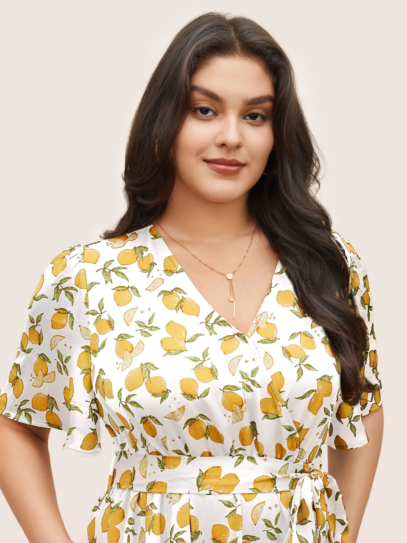 Citrus Lemons Print Belted Surplice Neck Split Side Dress – BloomChic