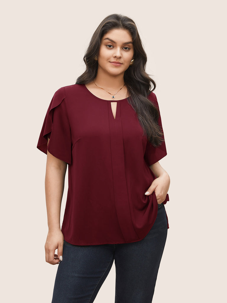 Solid Keyhole Petal Sleeve Pleated Blouse – BloomChic