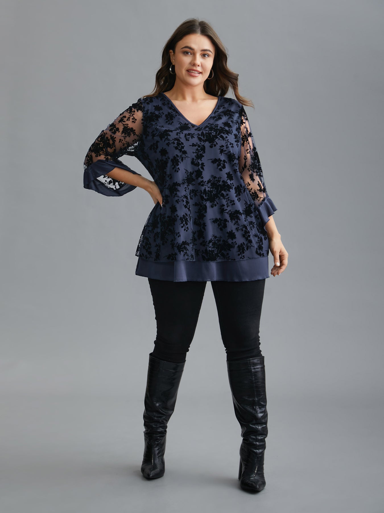 Floral Flocking Mesh Asymmetrical Hem Blouse – BloomChic