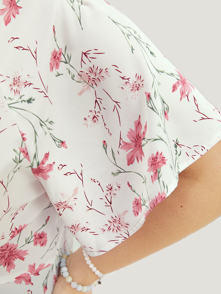 Floral Ruffle Knyhole Raglan Sleeve Knotted Front Blouse – BloomChic