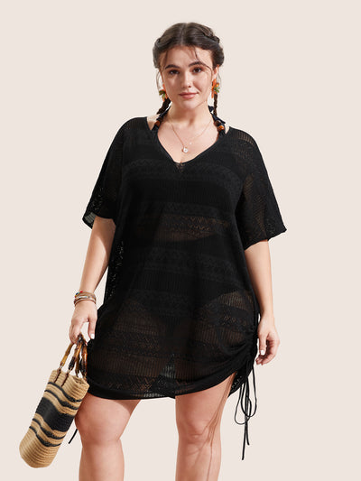 Plus Size Swimsuit Cover Up - Eyelet Casual Beach V Neck