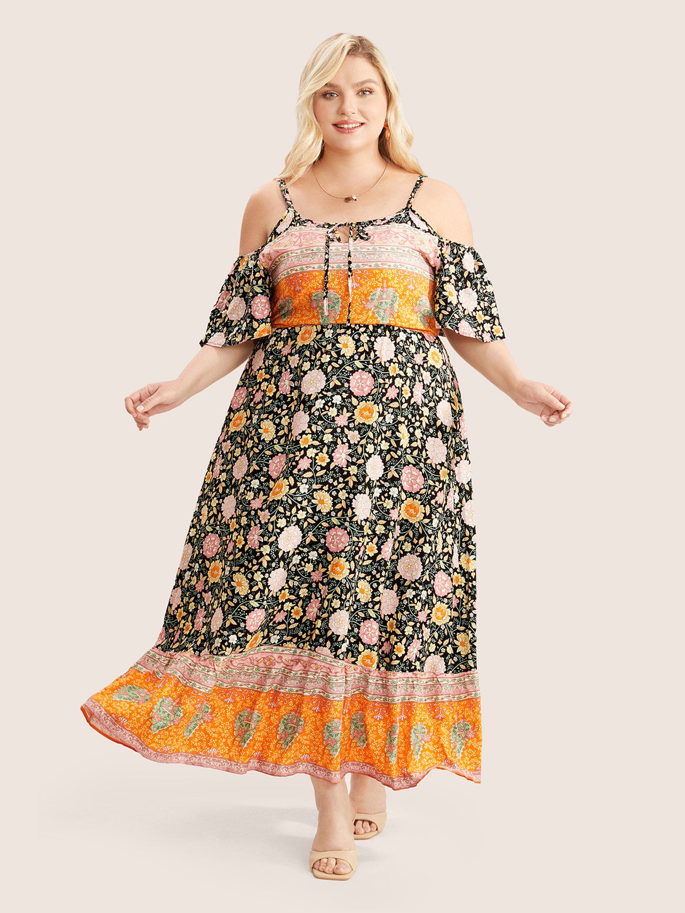 Floral Print Pocket Keyhole Ruffles Cold Shoulder Maxi Dress – BloomChic