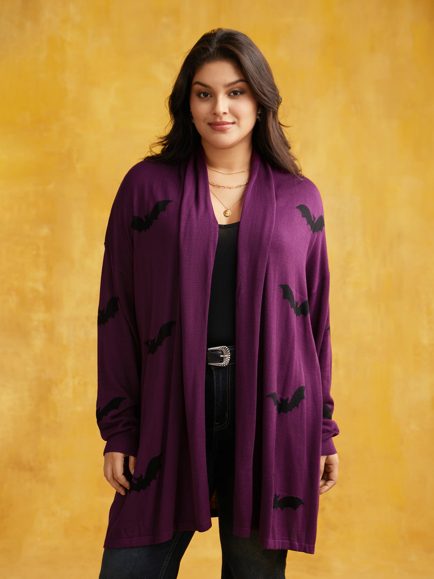 Supersoft Essentials Halloween Bat Pattern Lapel Collar Cardigan ...