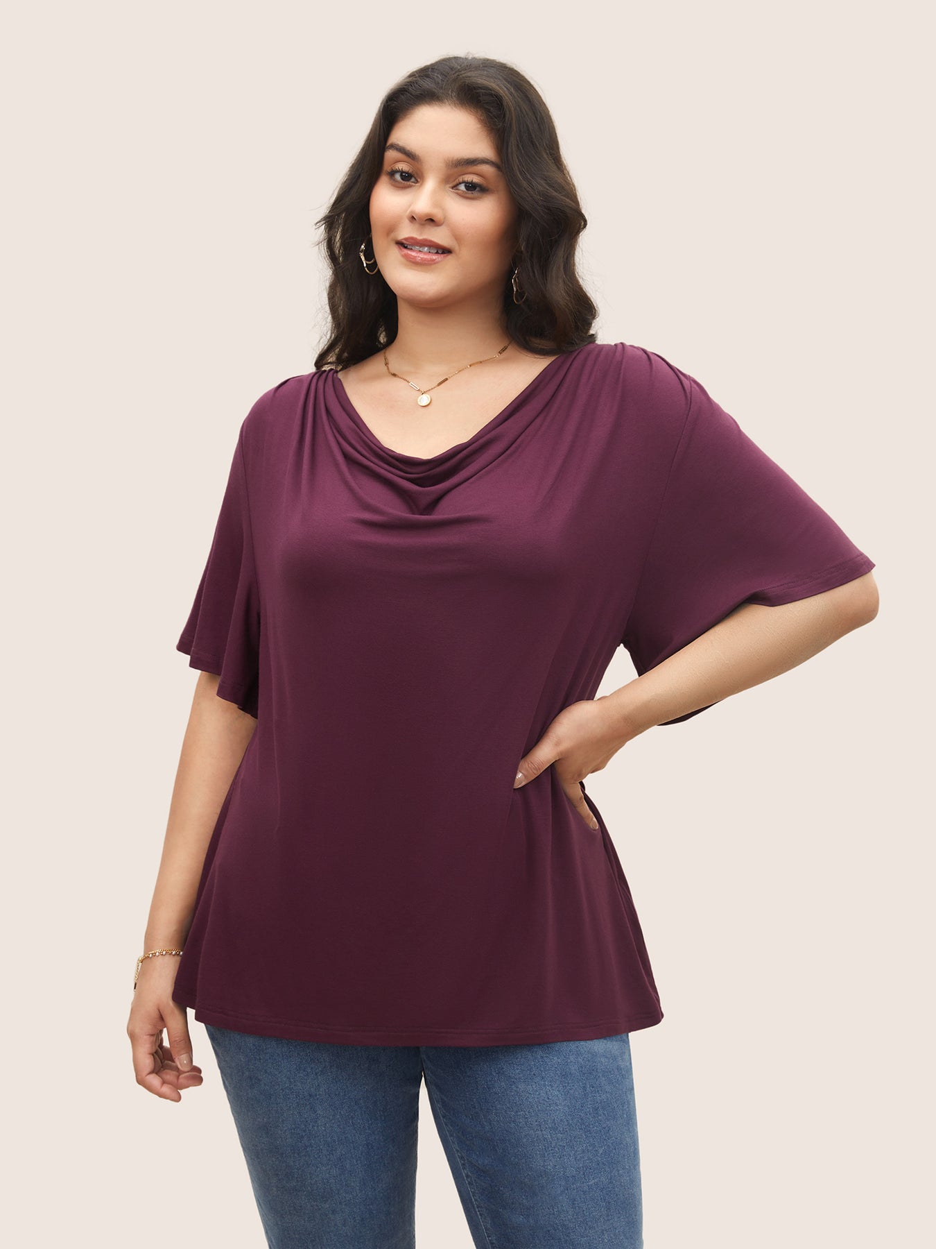 Supersoft Essentials Cowl Neck Ruffle Sleeve T-shirt – BloomChic