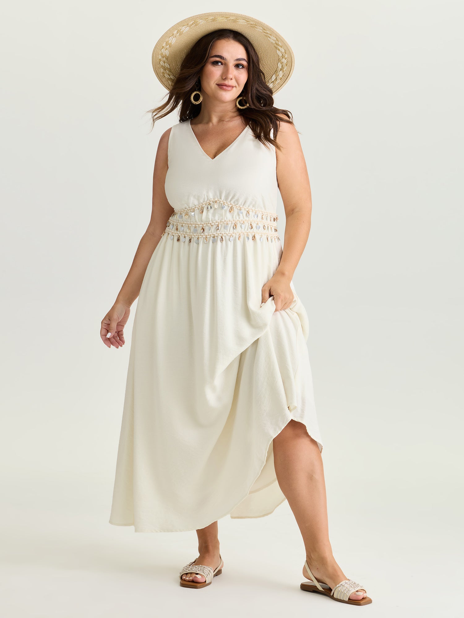 BloomChic Women's Plus Size Tassels Cinched-Waist V-Neck Maxi Dress Ivory Maxi Vacation Woven ribbon&lace trim 28/5X BloomChic Women's Plus Size Tassels Cinched-Waist V-Neck Maxi Dress Ivory Maxi Vacation Woven ribbon&lace trim 28/5X