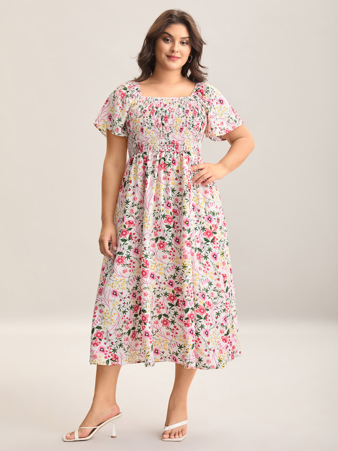 Floral Shirred Square Neck Pocket Midi Dress – BloomChic